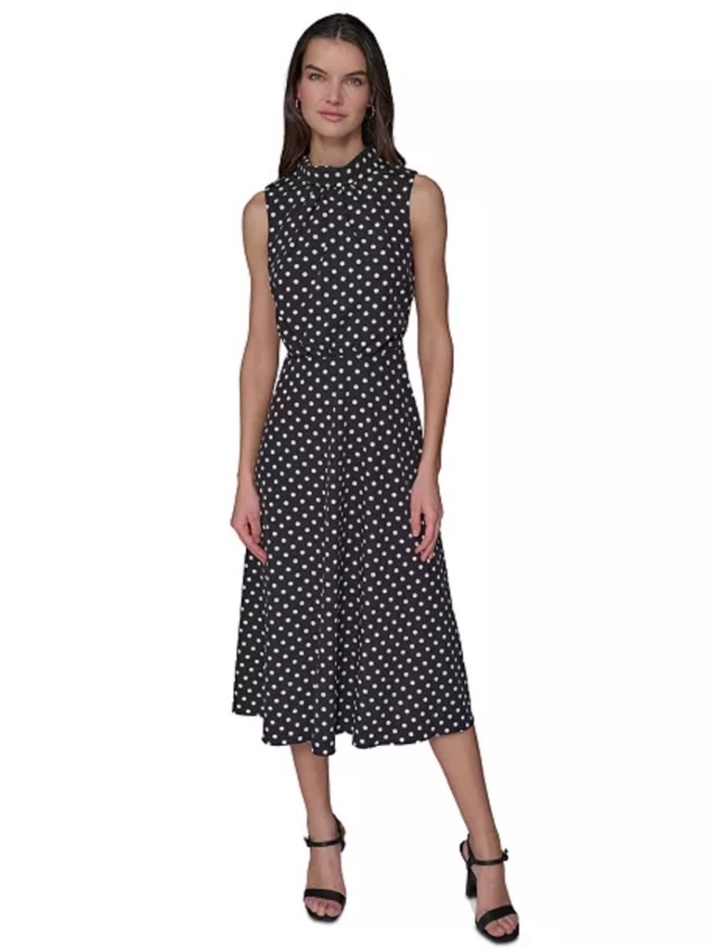 KARL‎ LAGERFELD Polka Dot Retro Preppy Mock Neck Midi Sleeveless Dress Size 4